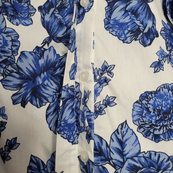 Cece blue white preppy 3d flower button front coastal classic boxy top size med - Picture 4 of 8